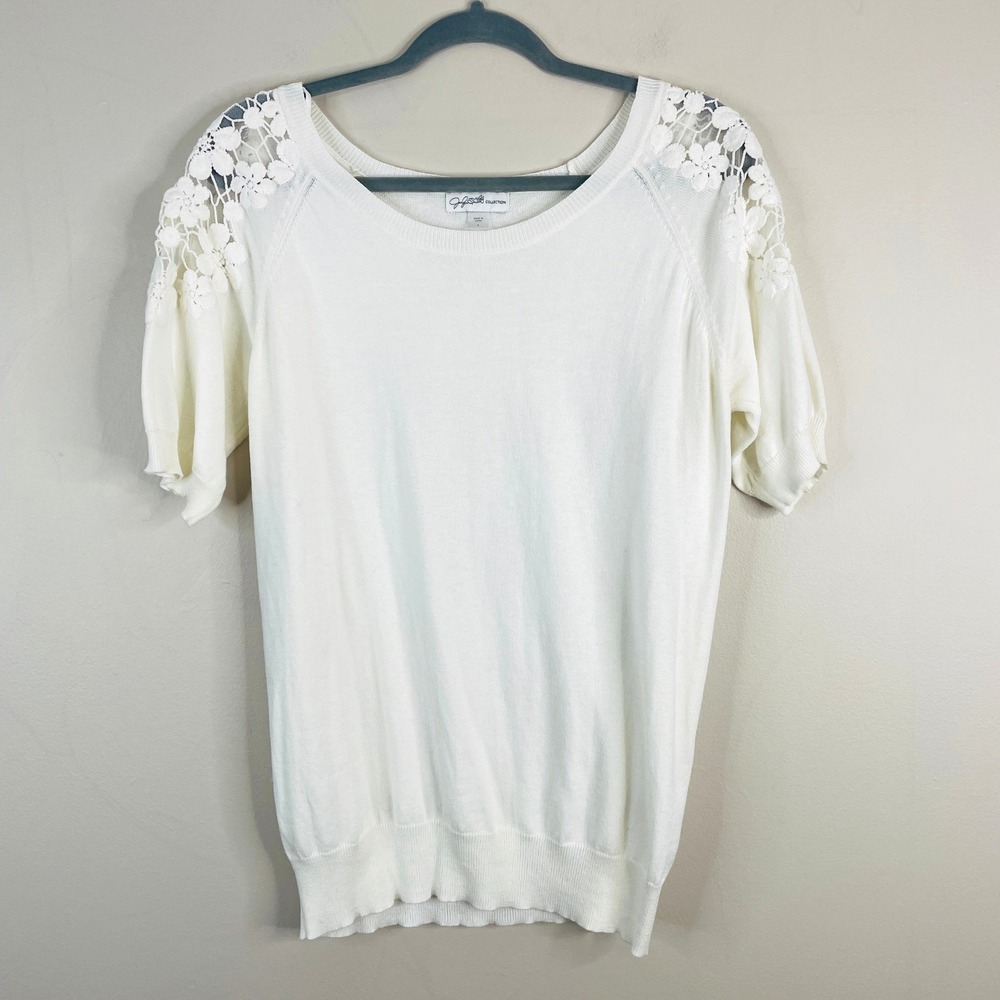 Vintage Cottagecore Crochet Floral Top Womens Large Feminine Dainty Cotton Blend